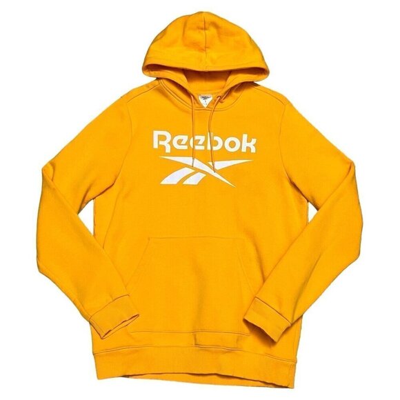 Reebok Logo Designer Bright Yellow Hoodie Sweatshirt Mens Large - Picture 1 of 3